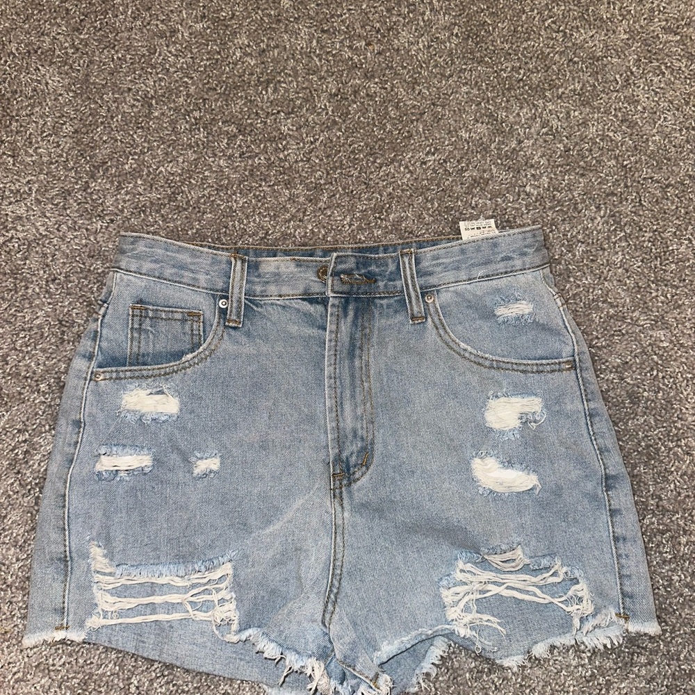 SHEIN Blue Distressed Jean Shorts High-Waisted Frayed Hem